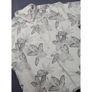 Tommy Bahama 100% Silk Camp Shirt XXL Gray White Tropical Etched Palm Resort